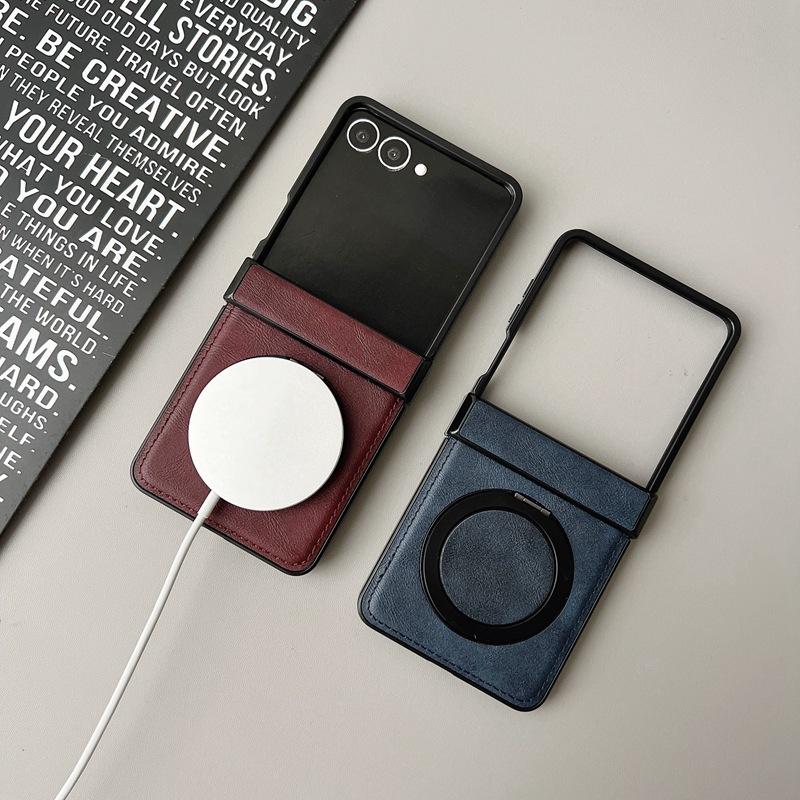 For Samsung Galaxy Z Flip 8 7 FE 6 5 4 3 Flip7 Flip6 Flip5 Hinge Protection Magnetic Case 360 Rotating Ring Holder Leather Cover