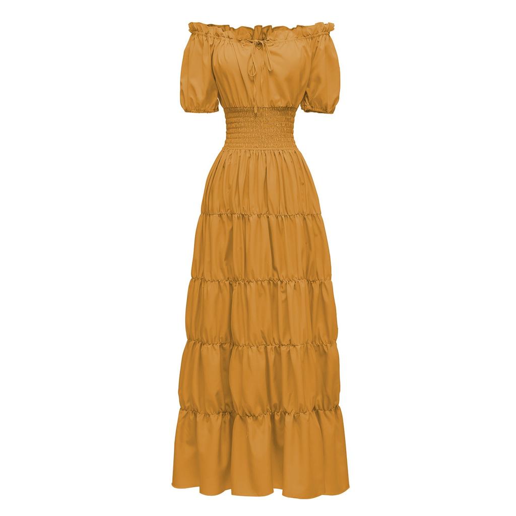 Dress For Women Stage Costume Halloween COS  Retro Solid Color Waistband Dress Party Evening Night Long Dress