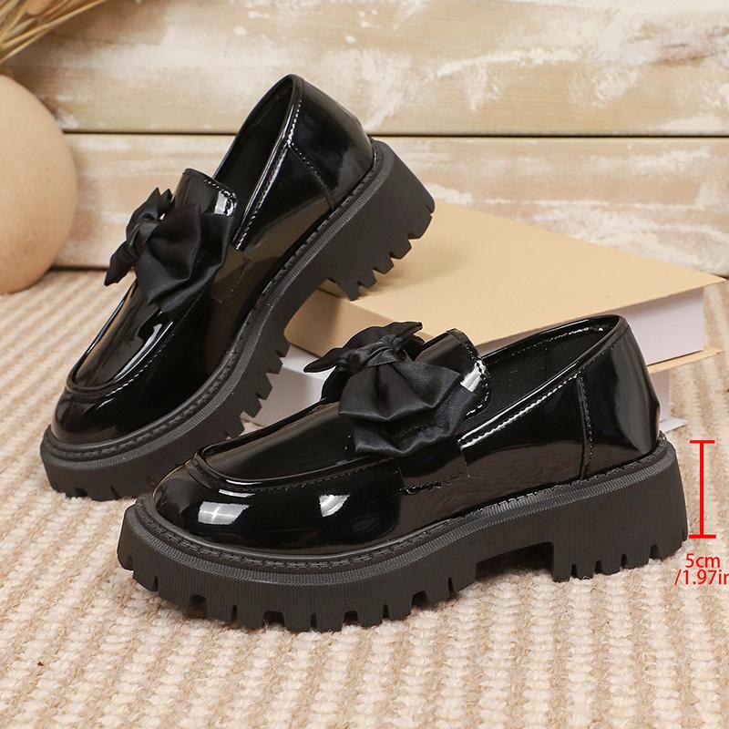 Fashion Fashion Bowknot Penny Loafers for Women 2025 New Patent Leather Slip On Casual Shoes Woman Thick Sole Non Slip Black Work Shoes