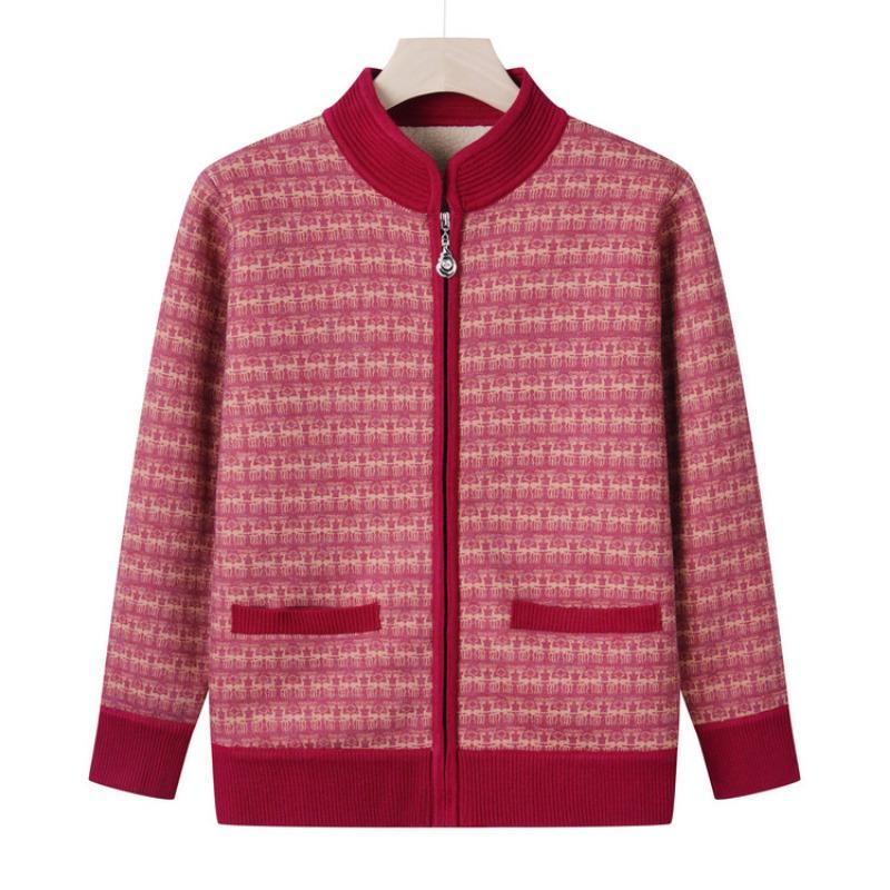 Grandma sweater fleece thickened knitted cardigan middle-aged autumn and winter female mother clothing elderly casual coat