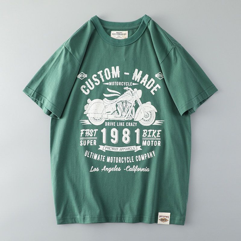 Heavy Weight Retro Men Summer Short-Sleeved Export Locomotive Green S