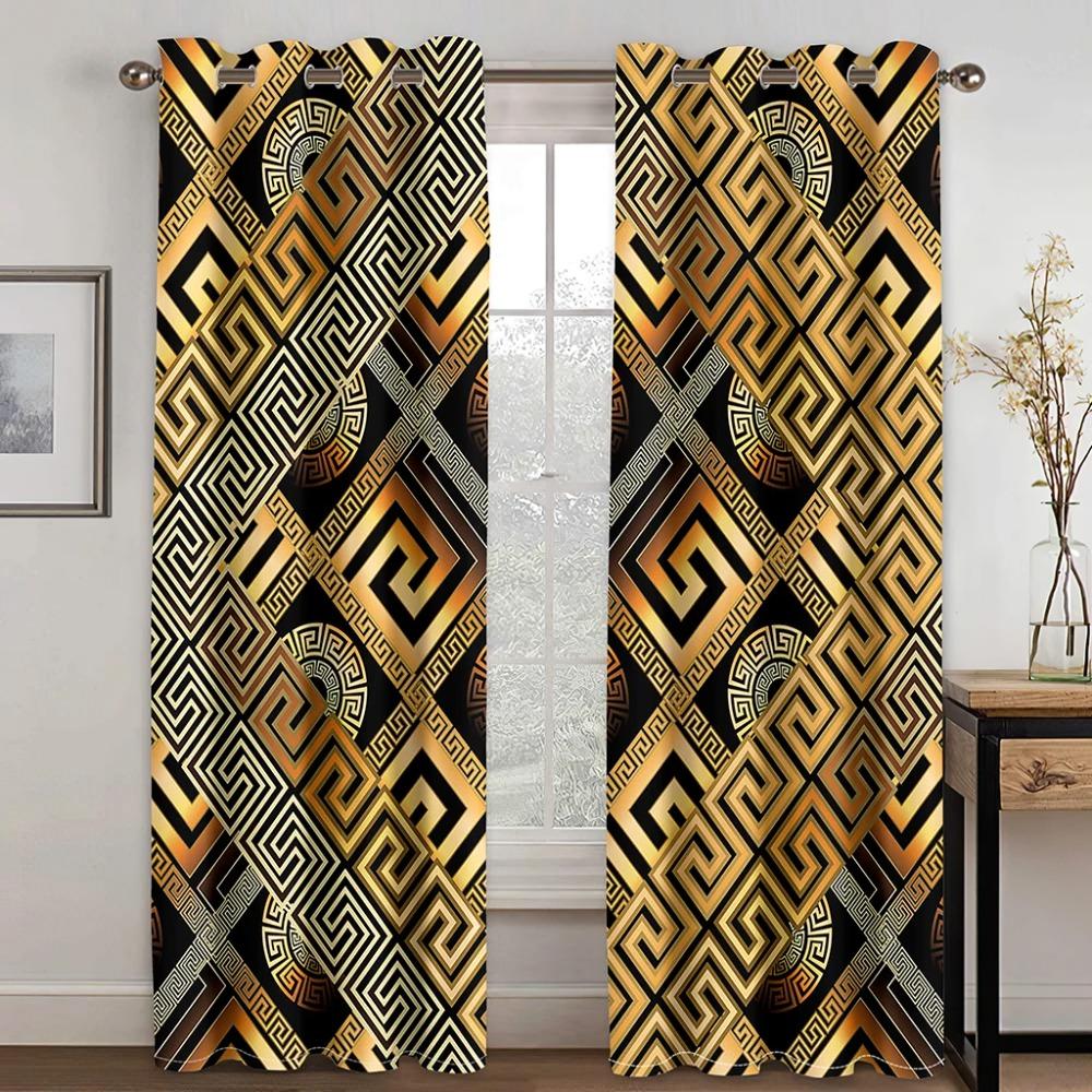 Abstract Premium Golden Black Curtains Blinds Ideal for Living Area Kids Bedchamber Bathroom Kicthen Office Door Home Decoration