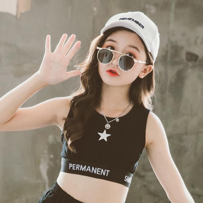 Dívčí černý crop top na jazzový tanec s vysokým pasem