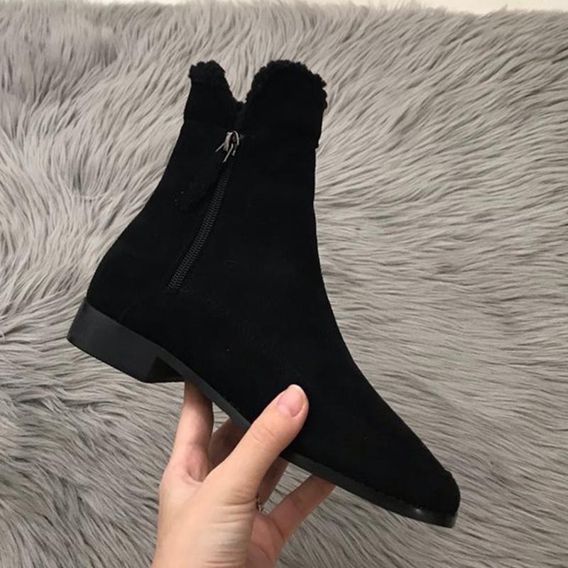 Suede Fur Women Flats Snow Ankle Boots Square Toe Short Plush Winter Cotton Shoes 2025 Trend Walking Warm Cozy Botas De Mujer