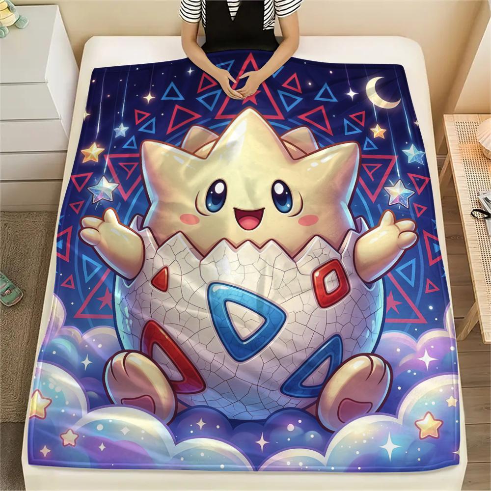 Cute Pokémon Print Flannel Blanket, Warm Comfortable for Bedrooms, Sofas, Beds, Chairs, Picnics, Travel -HE35