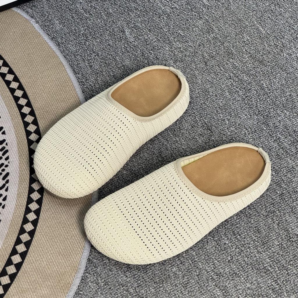 Fashion hollow breathable woven bag head thick-soled slippers 2025 summer new simple flat bottom with sandals