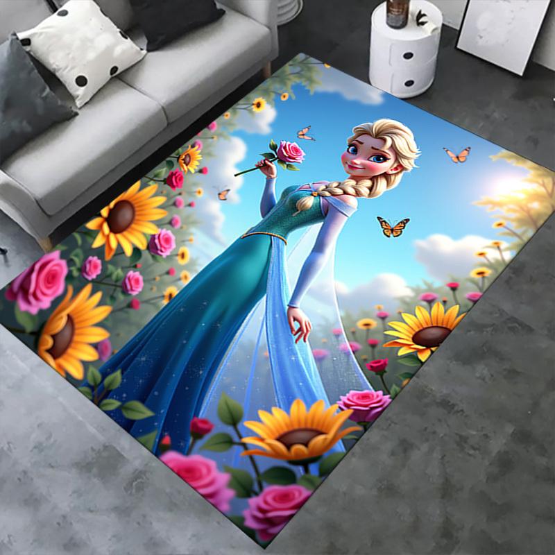 3D Printed Elsa,Flowers,Butterflies Anti-Slip Rug - Machine Washable Office Rug for Living Room, Bedroom, Office - Multiple Sizes
