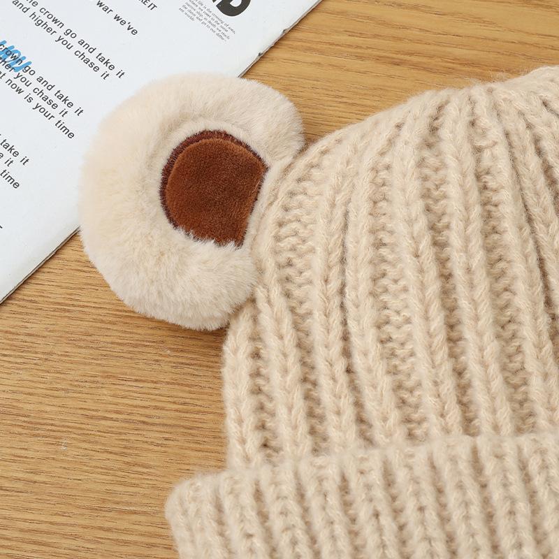 Versatile Hat for Women In Autumn and Winter Sweet and Cute Bear Ear Knitted Wool Hat Korean Outdoor Windproof and Warm Hat