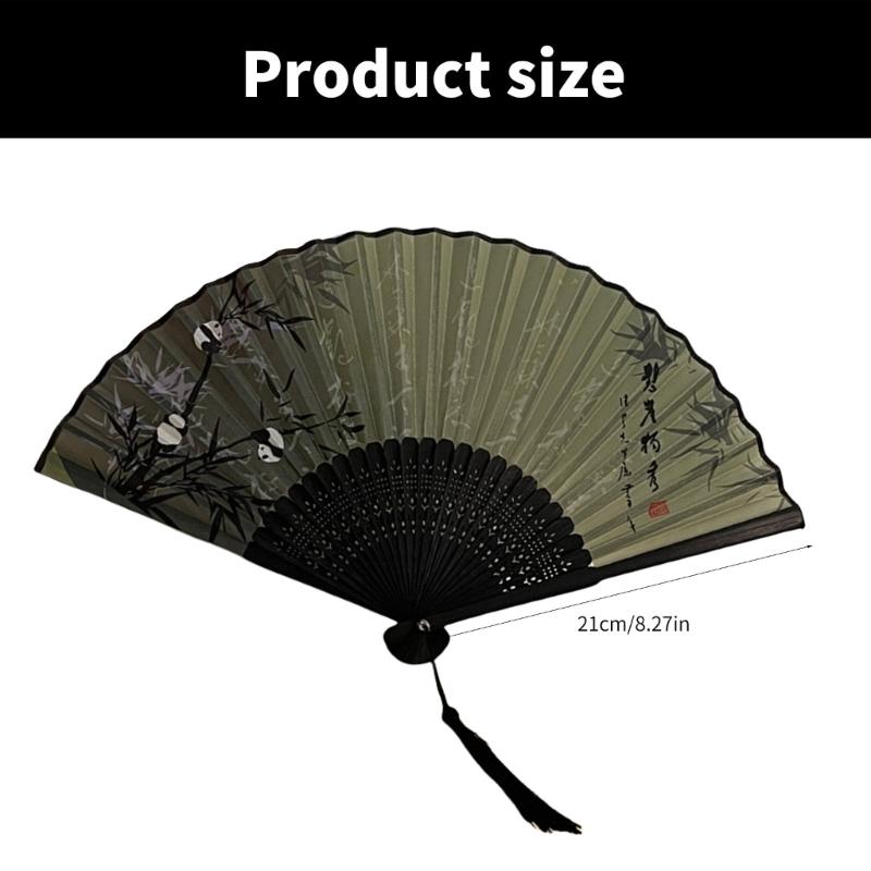 Handheld Wood Fabric Fan With Chinese Traditional Painting Calligraphy Fan for Outdoor Use Dance Fan