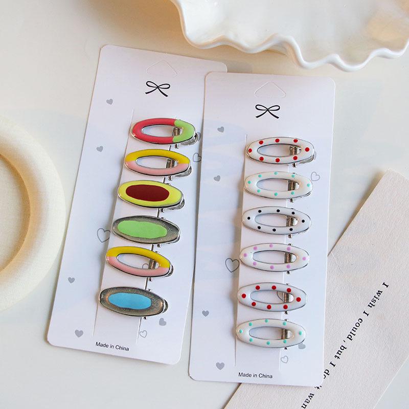 Multicolor Polka Dot Geometric Enamel Hair Clip Set