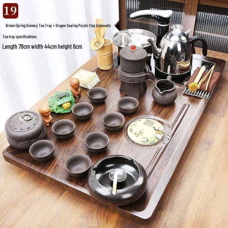 Automatic Kung Fu Tea Set with Integrated Wooden Tea Tray N/A
