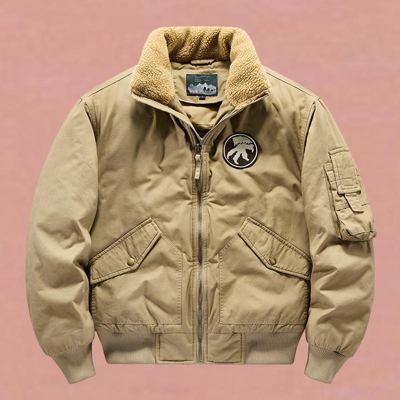Men's New Winter Pilot Cargo Plus-size Lamb Wool Collar Padded Jacket