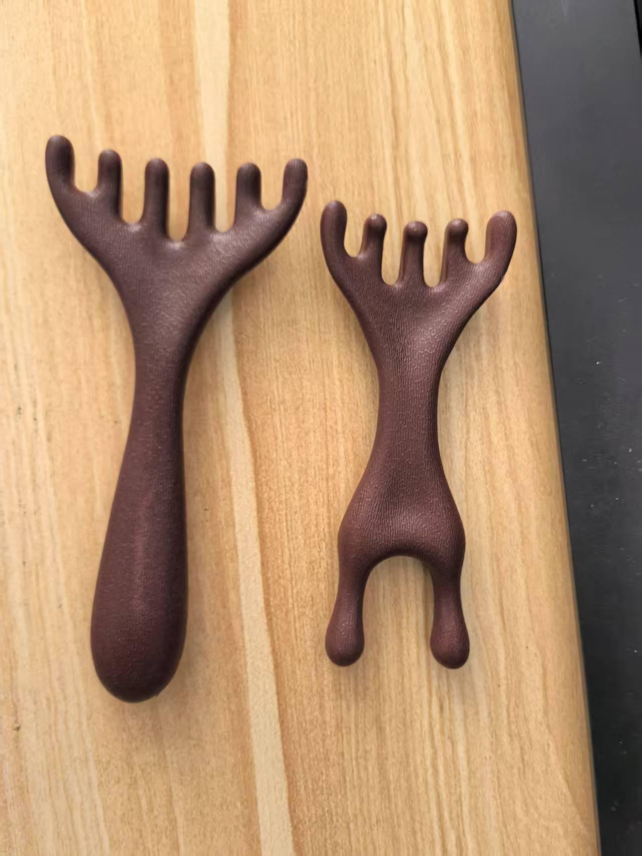 Six-Claw Dual-Use Deer Antler Head Scalp Massage Comb for Gua Sha and Meridian Therapy