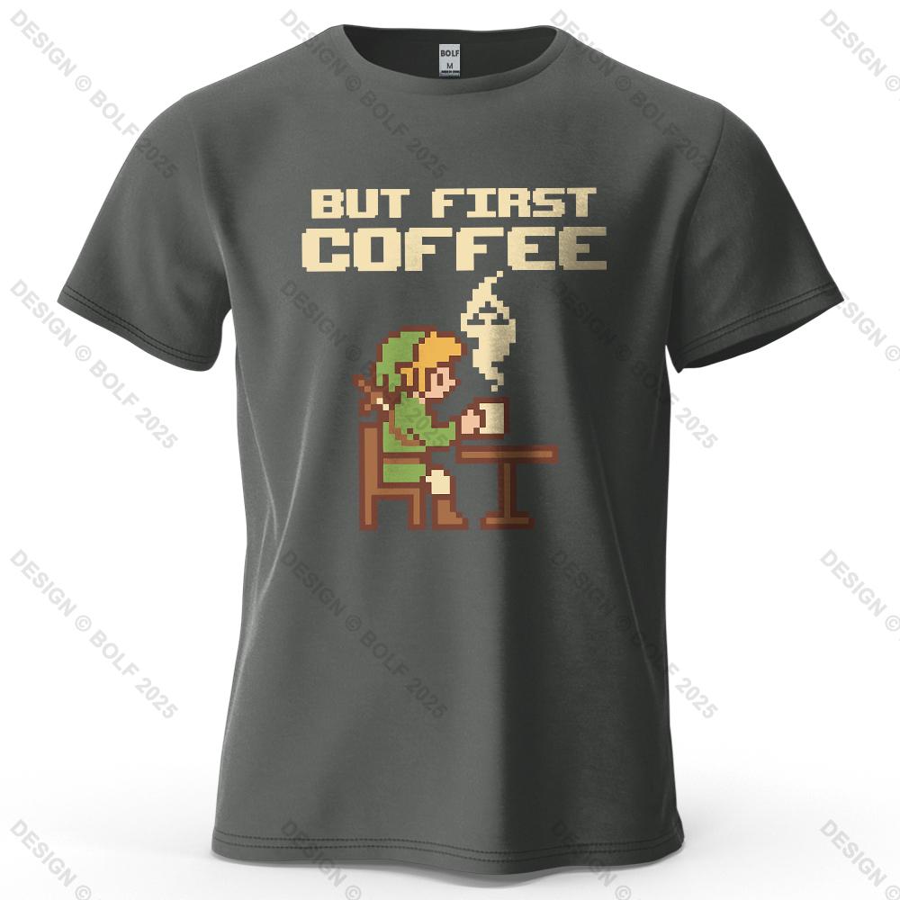 BUT FIRST COFFEE Cozy Printed Men's T-Shirt Oversized Playful Graphic Tees for Women Tops Tees Casual Streetwear