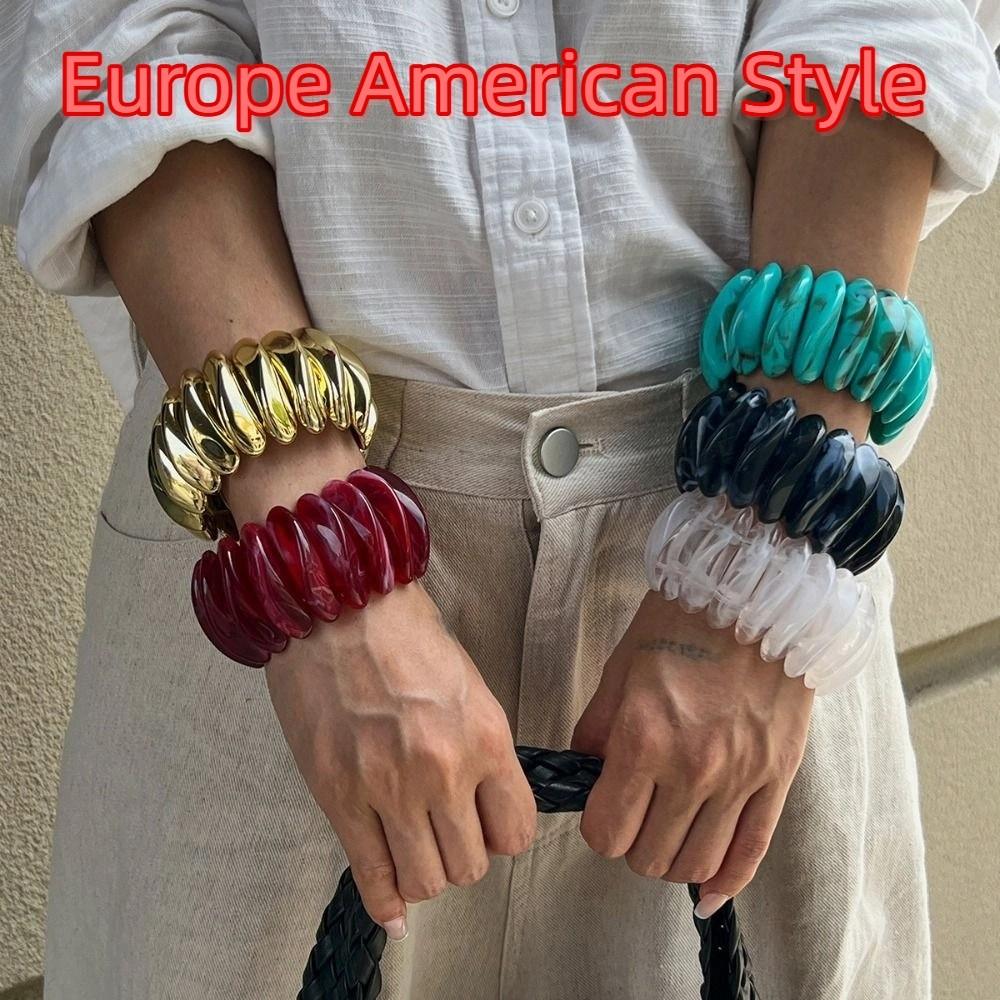 Bohemian Irregular Wide Bracelet Wide Rectangle Retro Hand Ring Elastic Rope Bracelet Women