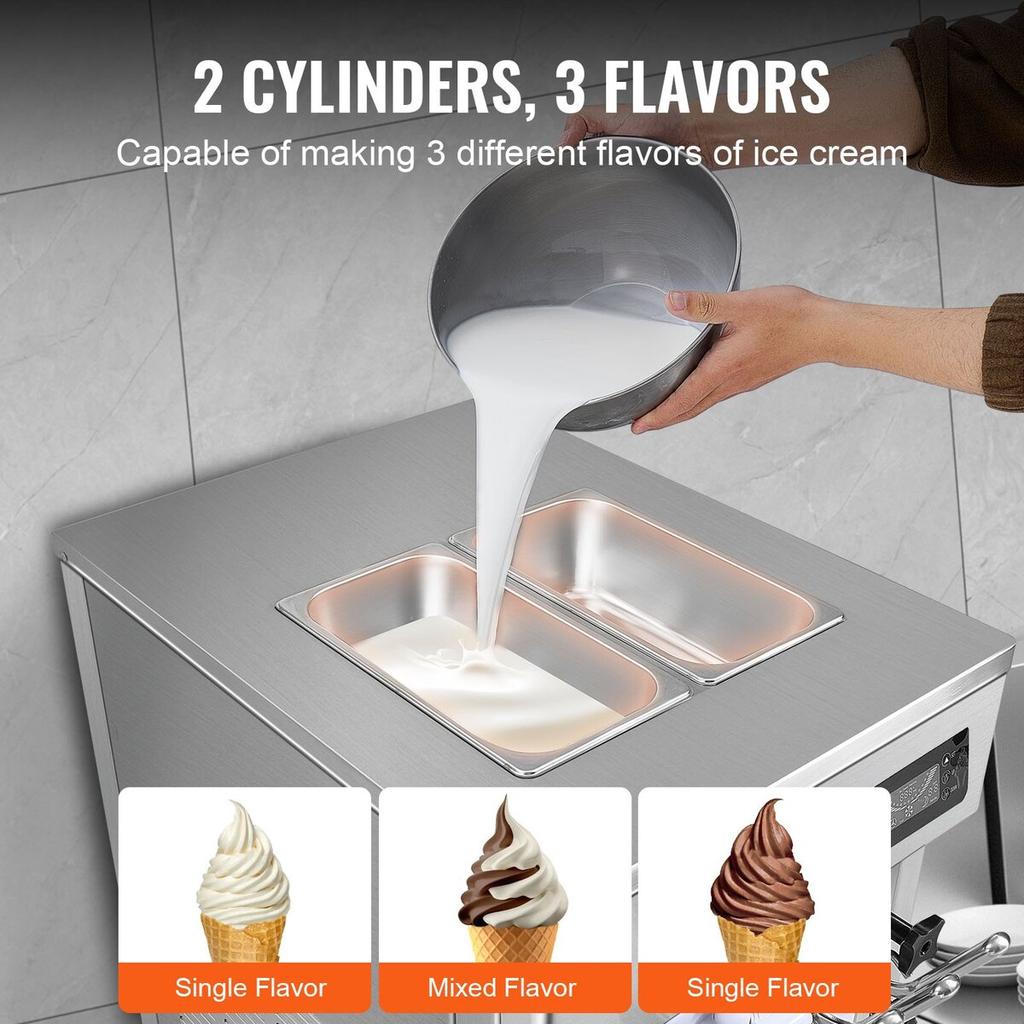 Commercial Soft Serve Ice Cream Machine Maker 18-28 L/H Yield 3-Flavor