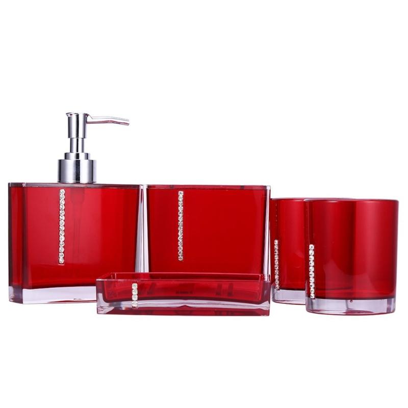 5-teiliges Acryl Badezimmer Organizer Set einschließlich Seifenspender, Zahnbürstenhalter, Becher, Tasse, Luxus Waschtischzubehör