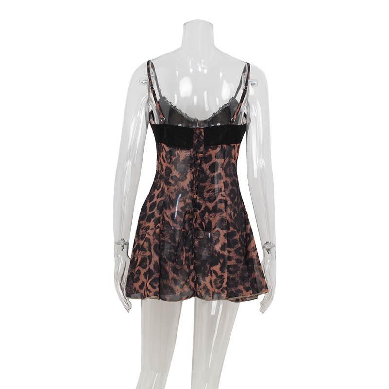 Damenmode Sexy Neckholder Leopardenmuster Taille Abnehmen Kleid
