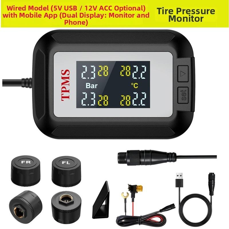 12V Power Tire Monitor Tire Pressure Monitor Tire Pressure App Wireless TPMS Real-time Monitoring Multiple Alerts