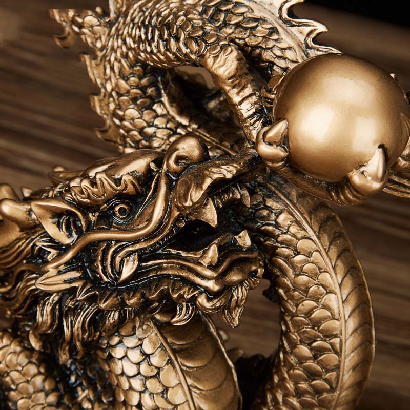 Harz Glücksdrachen Skulptur Statue Chinesisches Maskottchen Tamron Ornamente Heimdekorationszubehör Goldfarbe und antikes Kupfer