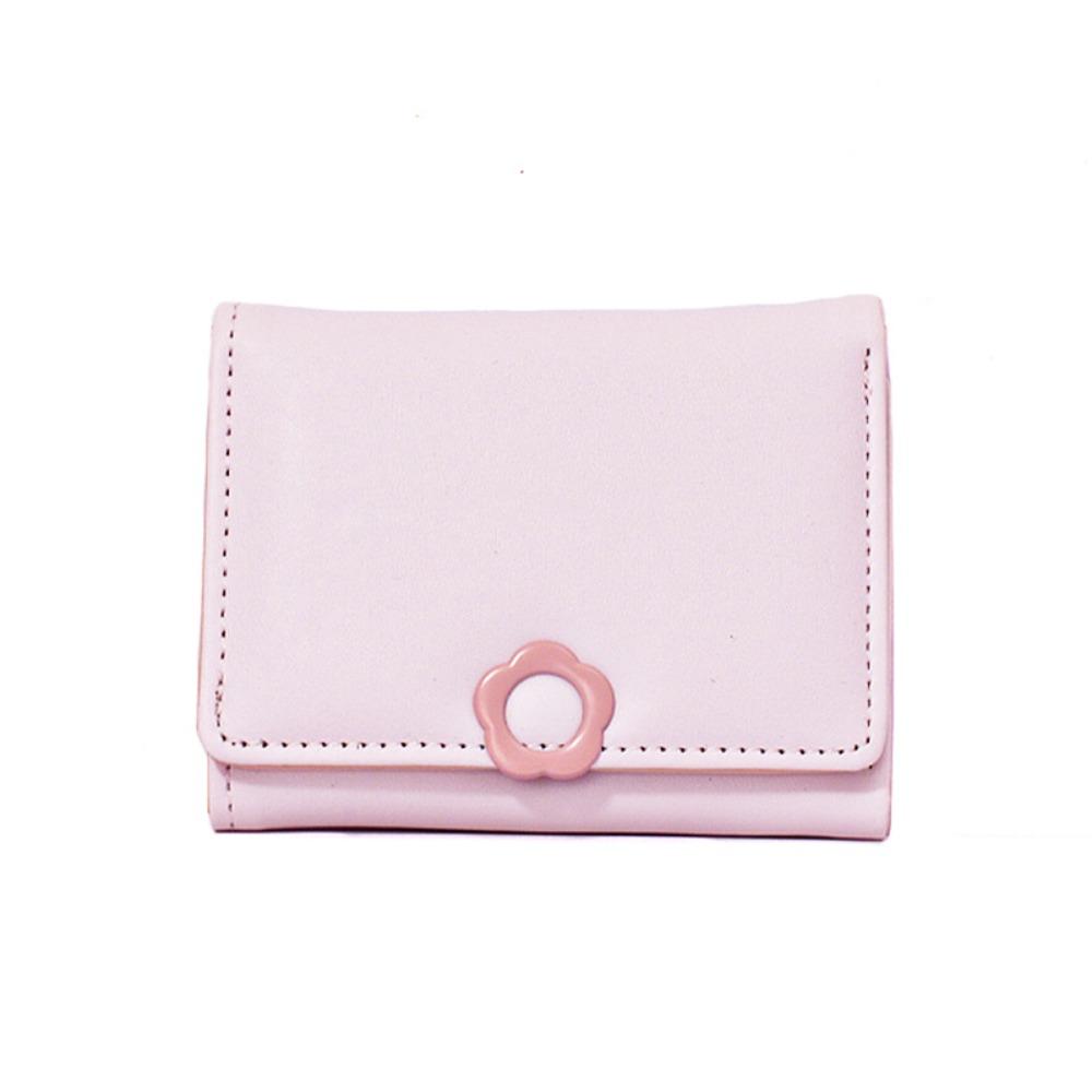 

Pu Leather Flower Short Wallet Multifunctional Tri-Fold Wallet Simple Card Holder Girls рожевий