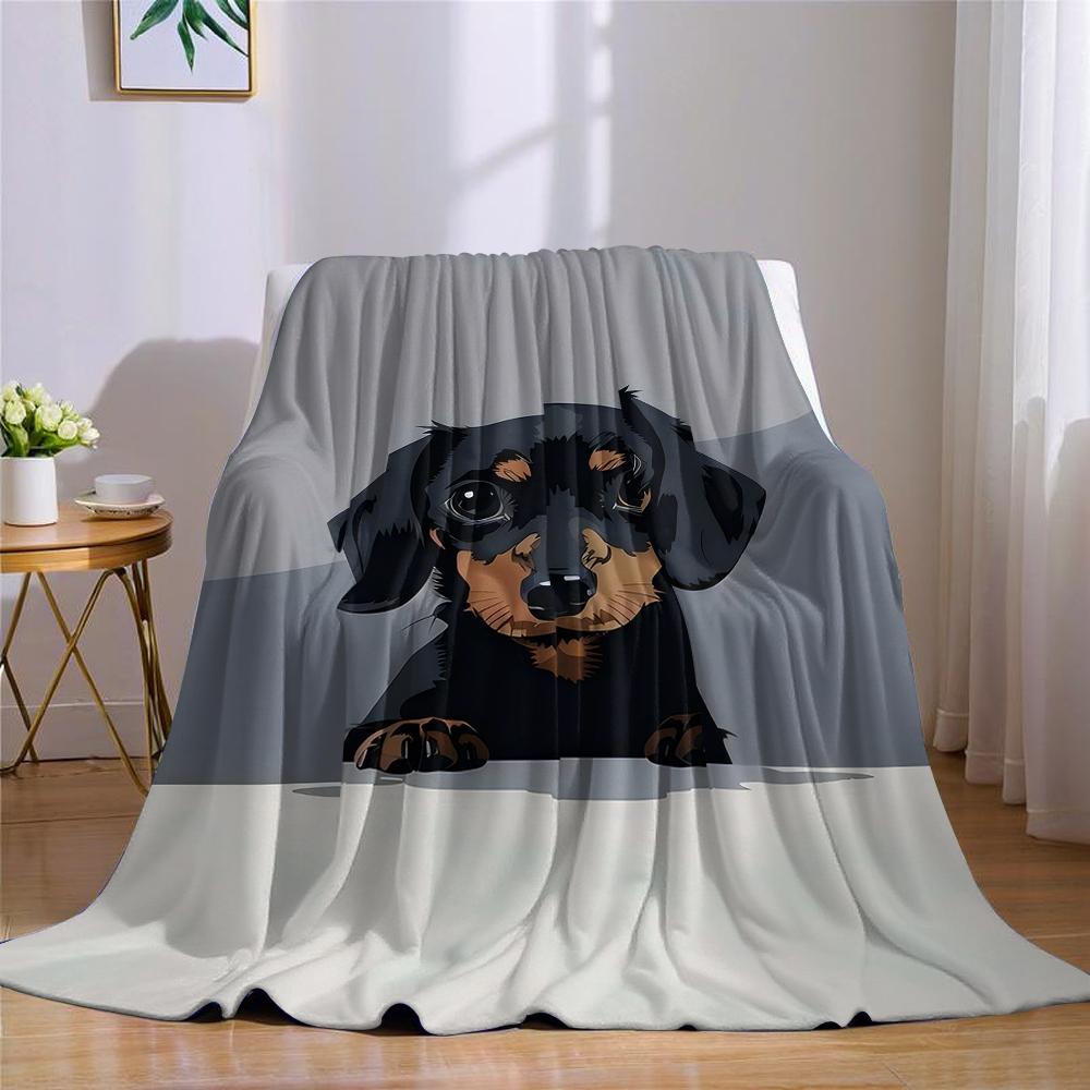 Cute Dachshund Flannel Blanket Warm Soft Halloween Christmas Couch Warm Cozy Decorative Decor Gift for All Season