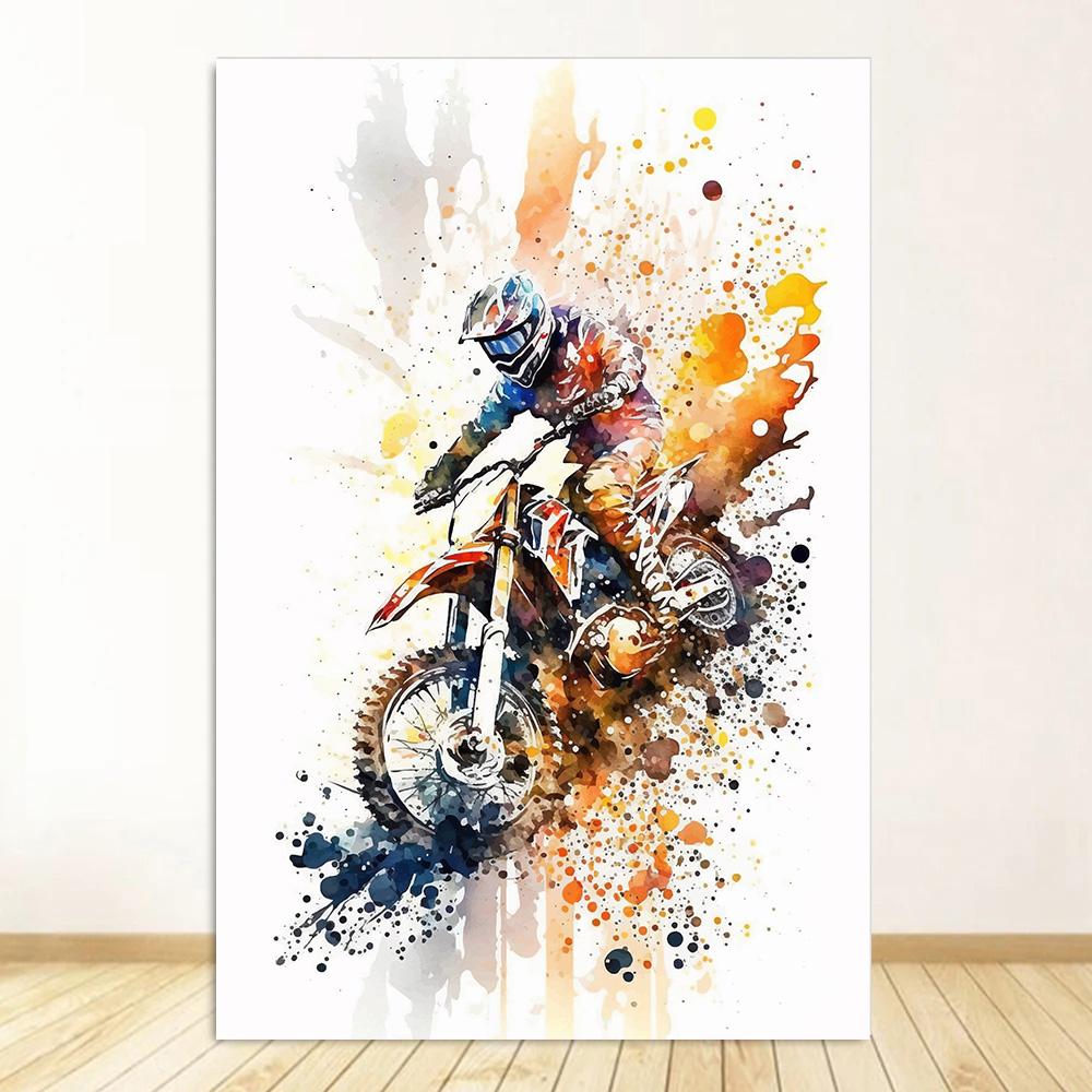 Watercolour Dirt Bike Motocross Posters Prints Canvas Painting Motorcycle Motorbike Wall Picture for Room Home Decor Biker Gift