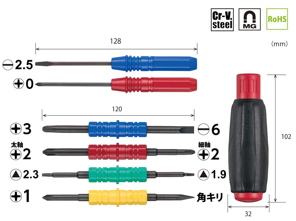 VESSEL Schraubendrehersatz, Family Dora 12, für Kreuzschlitz-, Schlitz-, Bohrer- und Dreiecksschrauben, TD-912N