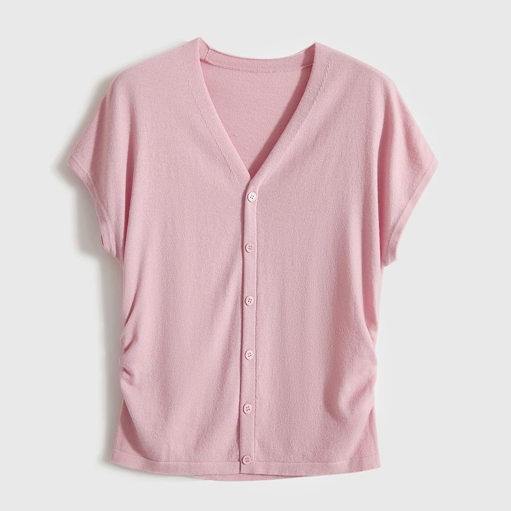 

Женский летний 2025 приталенный французский кардиган с V-образным вырезом, короткими рукавами-крылышками Extra Large розовый