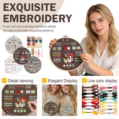 DIY 3D Embroidery Craft For Beginners: Fabric Embroidery Material Kit, 20cm Embroidery Hoop (Not A Finished 30cm Fabric), Four-Piece Set