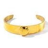 18K Gold Plated Wide Band Open Cuff Bracelet with Exaggerated Round Ball Design
