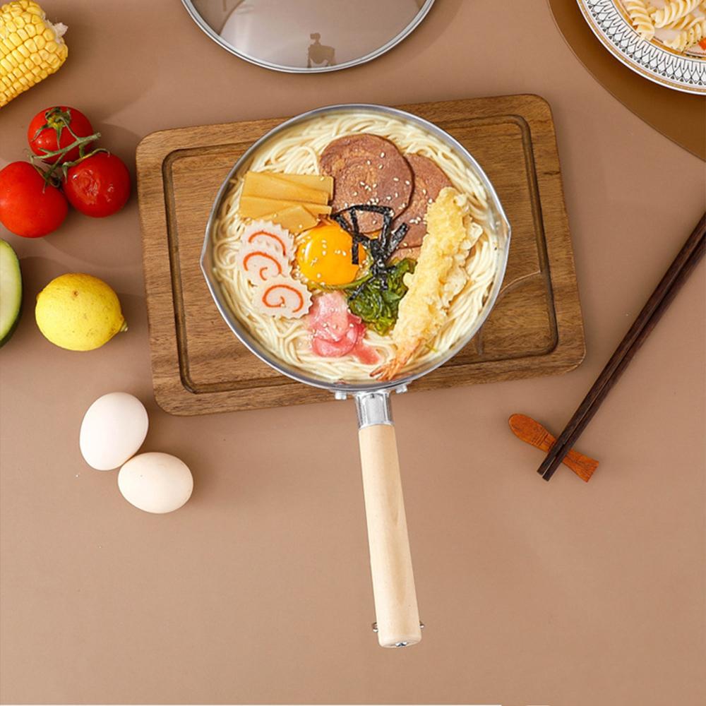 430 Stainless Steel Soup Pot Japanese-Style Snow Pot Wooden Handle Stew Pot Milk Pot Kitchen Cookware Flat Bottom Non-Stick Wok