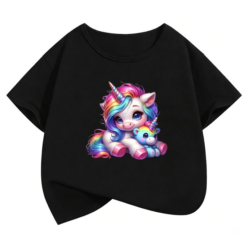 Funny Horse Unicorn Shirt Design T-Shirt Printed T Shirt Girls' Summer Kids Short Sleeve Tops T-Shirts Cute Boys Clothing
