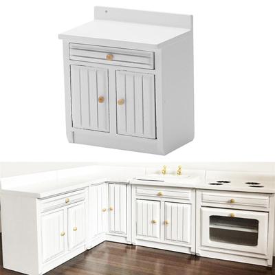 1:12 Dollhouse Miniature Furniture Wooden Kitchen White Cabinet, Decoration Accessories,