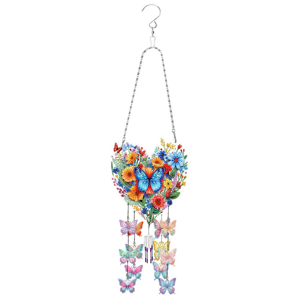 Acrylic Double Sided Flower Butterfly Diamond Painting Wind Chimes Wind Chimes DIY Diamond Kits DIY Rhinestones Wind Chime Kit