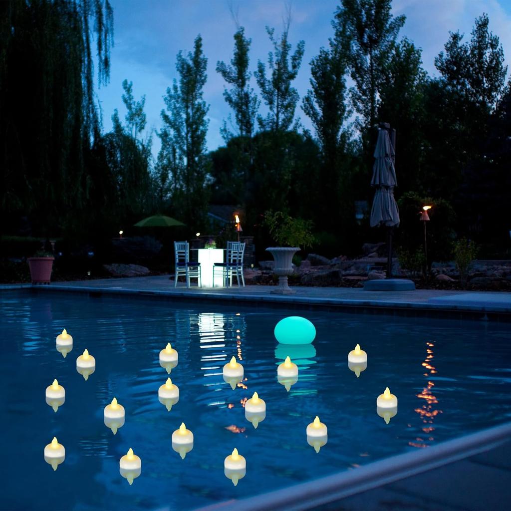 Flameless LED Floating Candles H40MM Waterproof LED Floating Tealights Battery Water Activated Tealights for Weddings Pool Party