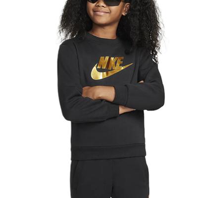 Nike Kinder Sweatshirt mit Buchstabenlogo-Print, Rundhalsausschnitt, langen Ärmeln, Kinder-Sweatshirt Schwarz HQ0975-010