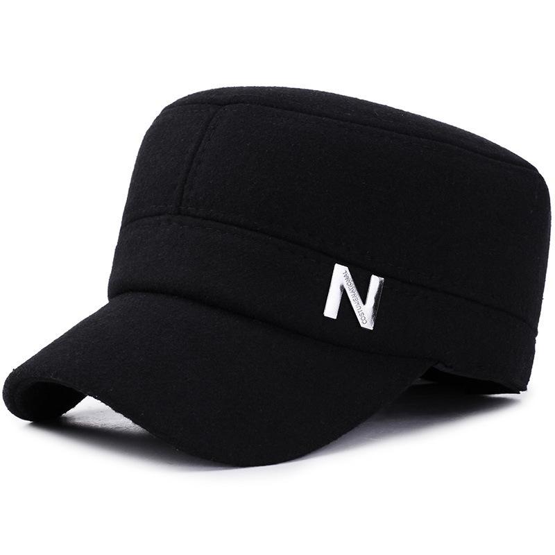 

Middle N Letters Aged Elderly Hat Autumn With Thick Wool Windproof Warm Flat Top чёрный