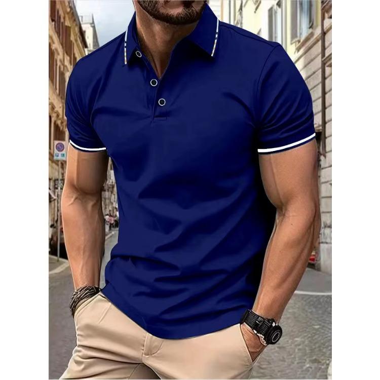 Treasure T-shirts Heren nieuw Poloshirt T-shirt zomer heren korte mouw intercolor revers M koningsblauwe kleur