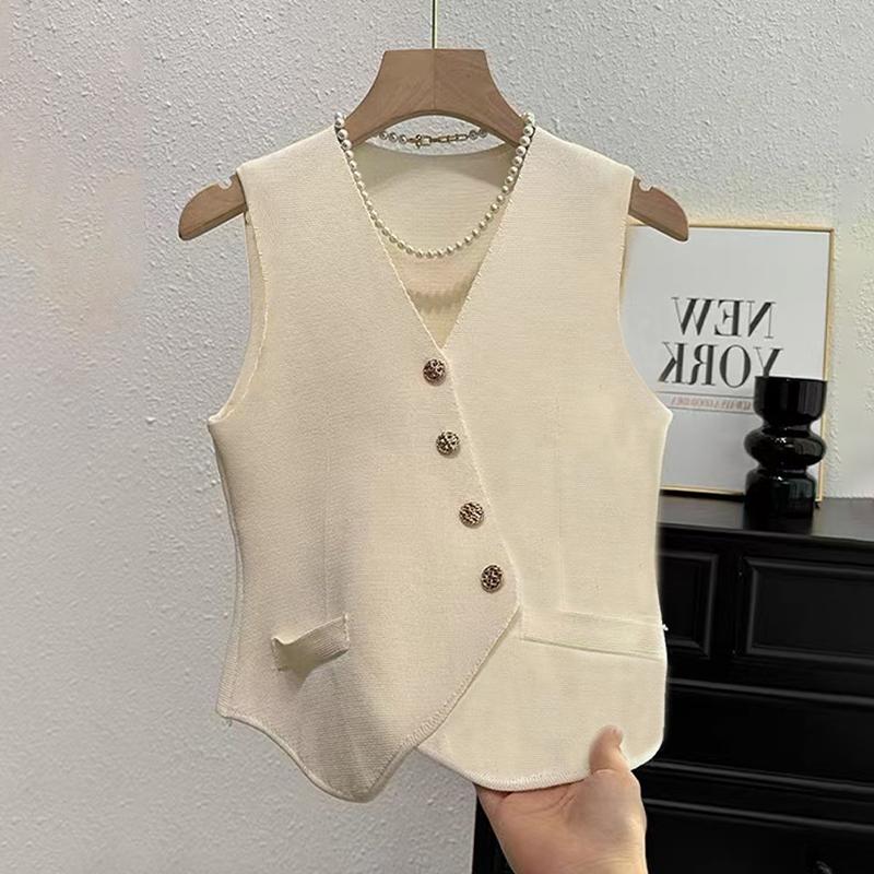 Women'S Winter Sleeveless Top Single Breasted French V-Neck Cardigan Vest