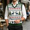 Men's V-Neck Sweater Vest Christmas Print Wool Knit Casual Sleeveless