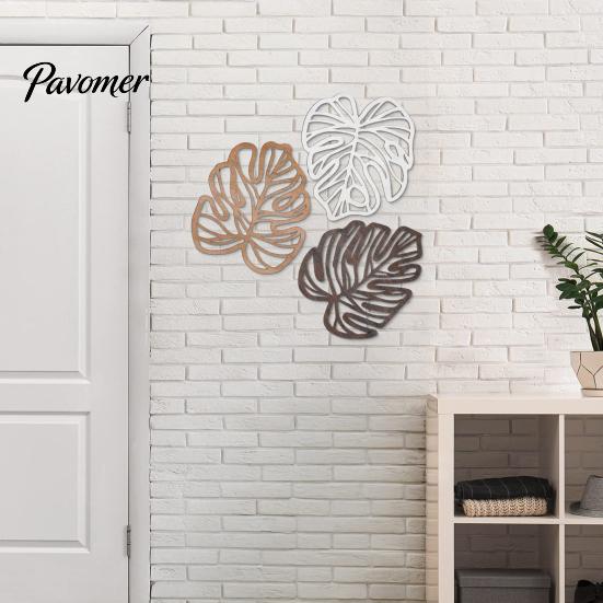 Wooden Wall Art Decor 3Pcs Hollow Monstera Leaf Decoration, Tropical Hanging Plaque, Decorative Gift for Housewarming Sculpture with Hook Living Room