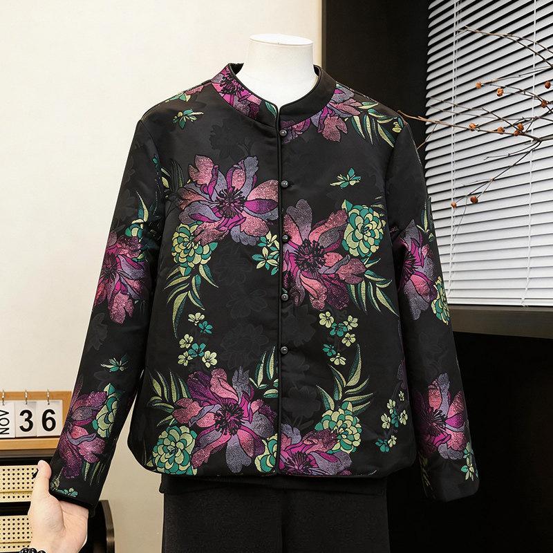 

2026 Spring Women s Elegant Printed Stand Collar Jacket - Stylish Chinese-Inspired Mid-Aged Mom s Versatile Top 2XL (126-140 jin) фіолетовий