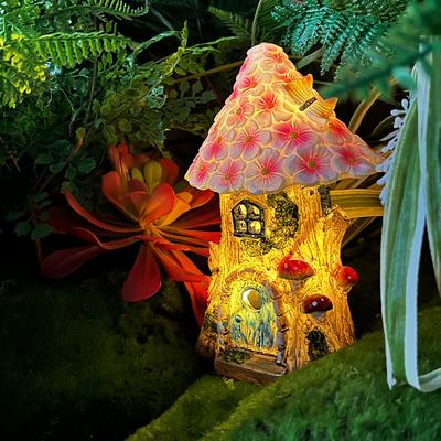 Dekoracyjna lampa żywiczna dekoracja otoczenia światło domek na drzewie do zewnętrznej ścieżki dekoracja podwórka