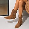 Mode Neue Bestickte Spitzschuhe Klobiger Absatz Ritterstiefel Retro Slipper Western Cowboy Kurze Stiefel Botas De Mujer 2025