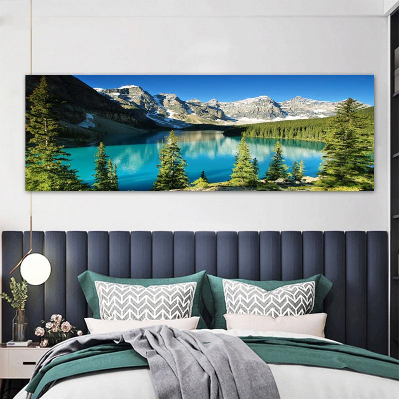 Bergsee Poster und Drucke Landschaft Leinwand Malerei Natur Baum Himmel Wand Kunst Bilder Wohnzimmer Home Decor kein Rahmen