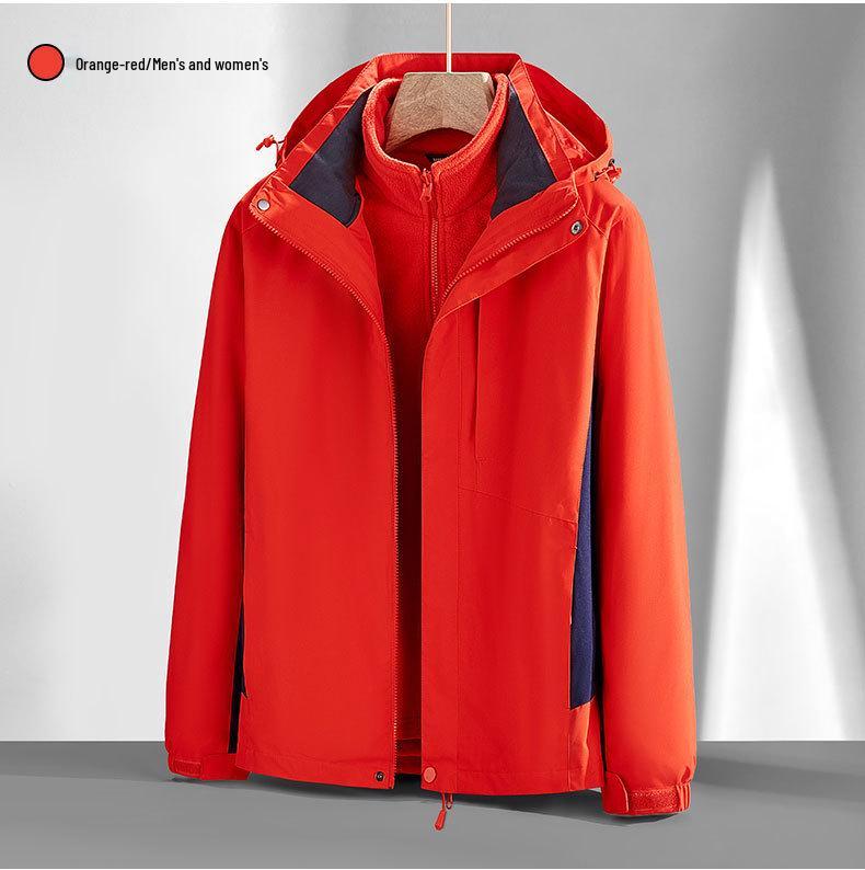 Autumn & Winter 3-in-1 Couple's Fleece-Lined Jacket Set: Detachable, Thickened Outdoor Mountaineering Coat for Men & Women