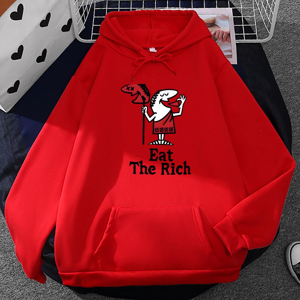 Cartoon Printing Hoodies Eat The Rich Graphic Sweatshirts Streetwear Men Winter Sudaderas Harajuku Fashion Print Hoodie