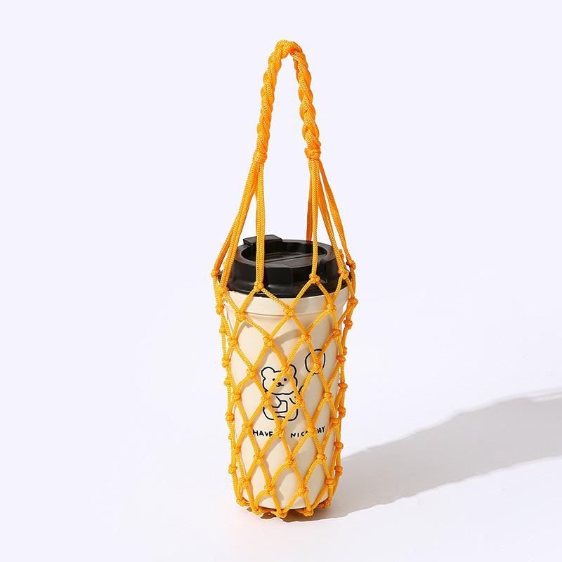 Portable Hand Woven Mesh Bag Hollow Out Handheld Coffee Bag Reusable Water Cup Bag