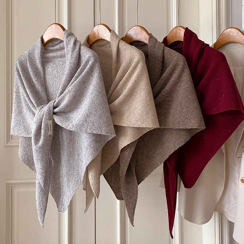Fashion Women Pure Wool Knitted Solid Color Soft Triangle Scarf Winter Warm Lady Shawl Blanket Bandana Versatile Scarves